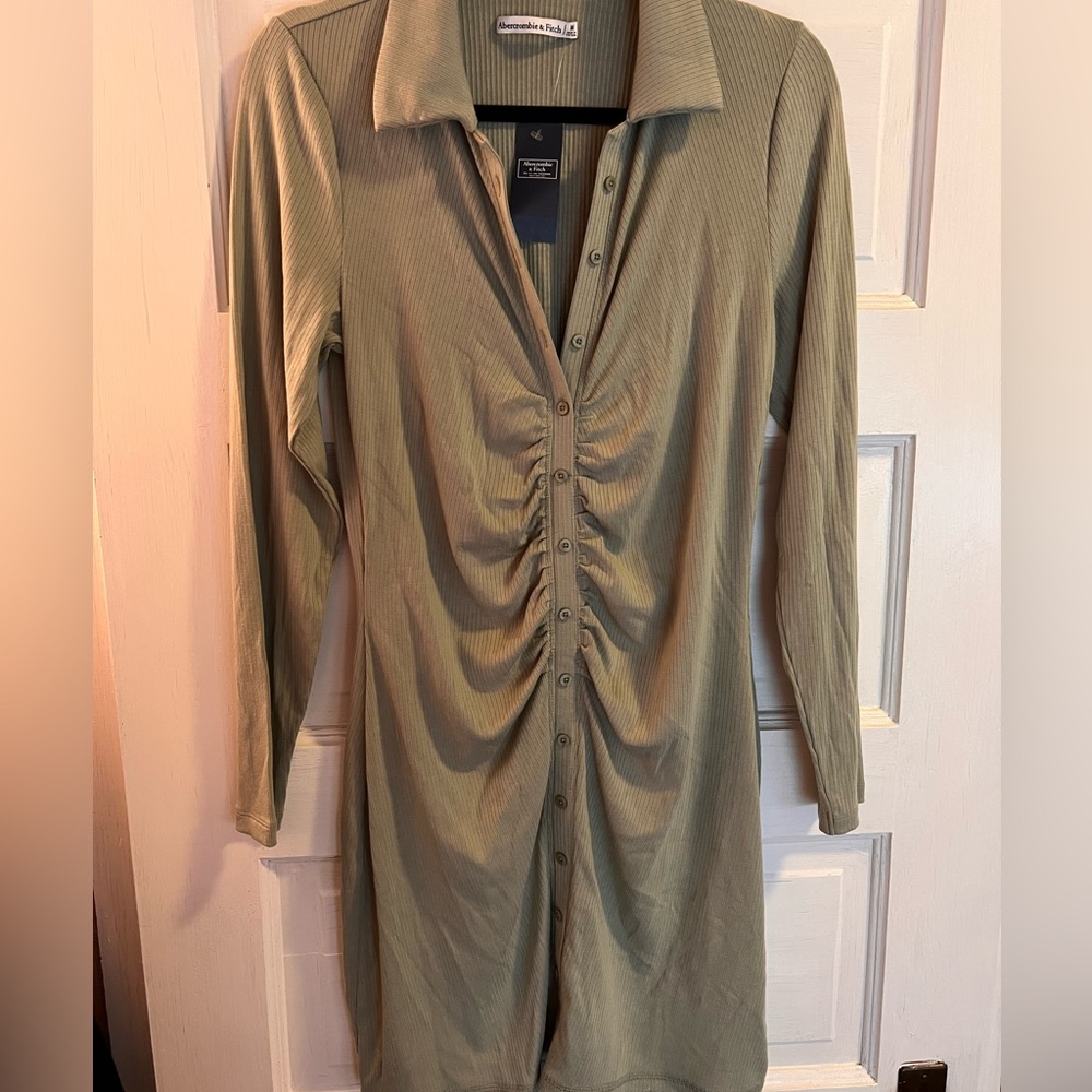 A&F NWT sage green sinched button up dress